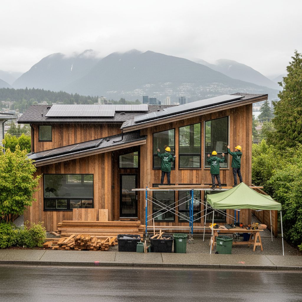Professional photo of sustainable home renovation in Vancouver featuring eco-friendly materials and team installation.